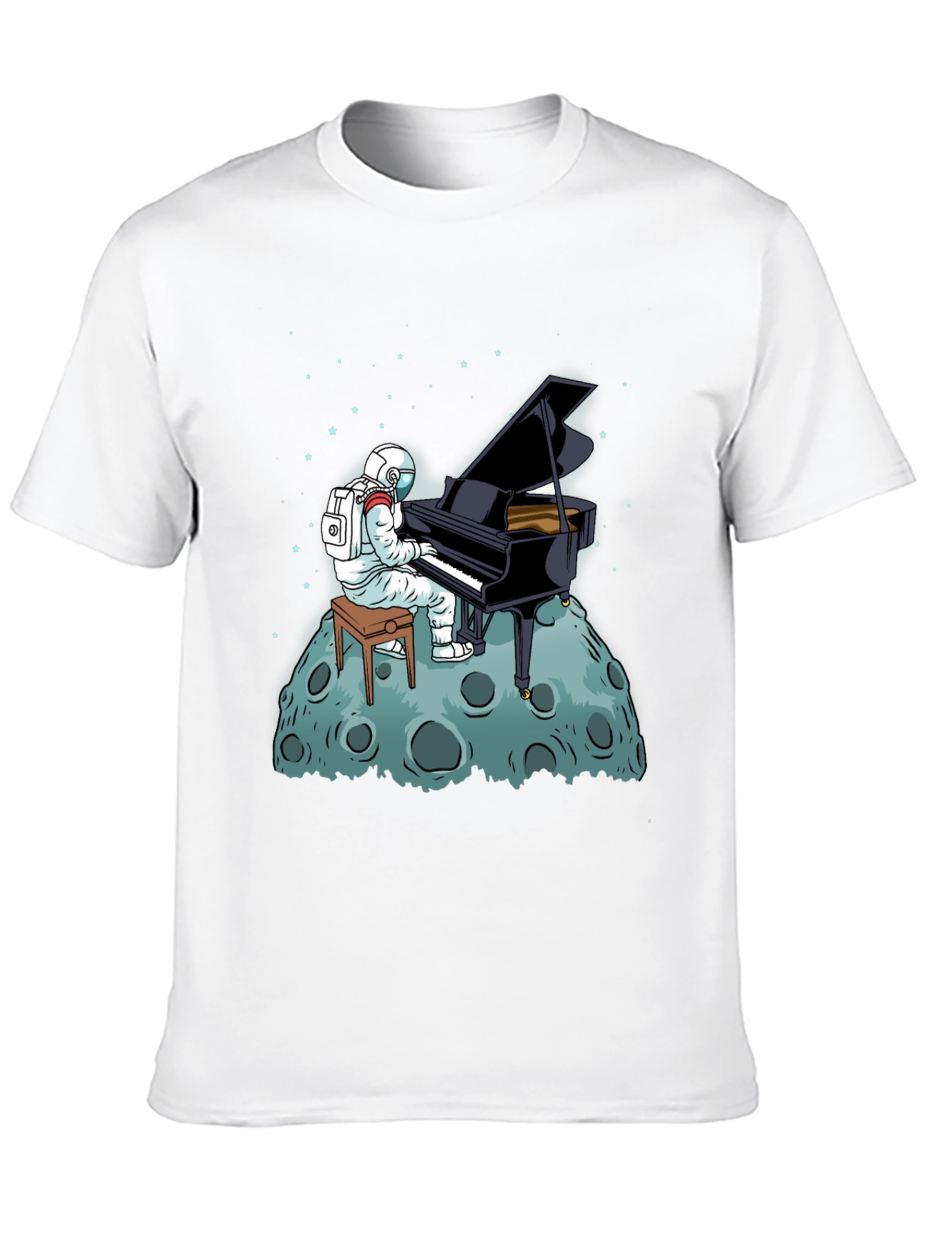 Astronaut Piano Player Black T-Shirt