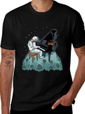 Astronaut Piano Player Black T-Shirt