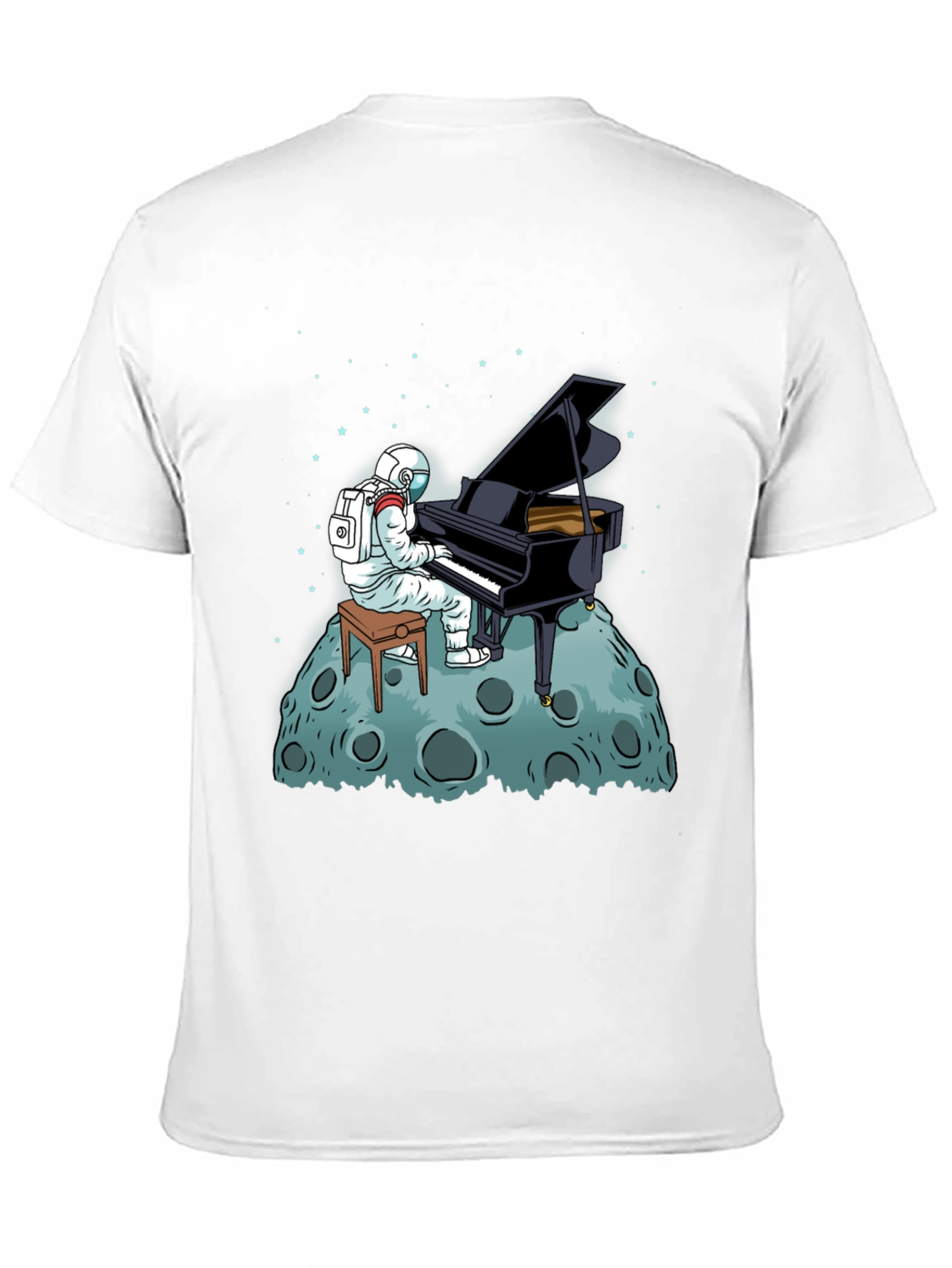 Astronaut Piano Player Black T-Shirt
