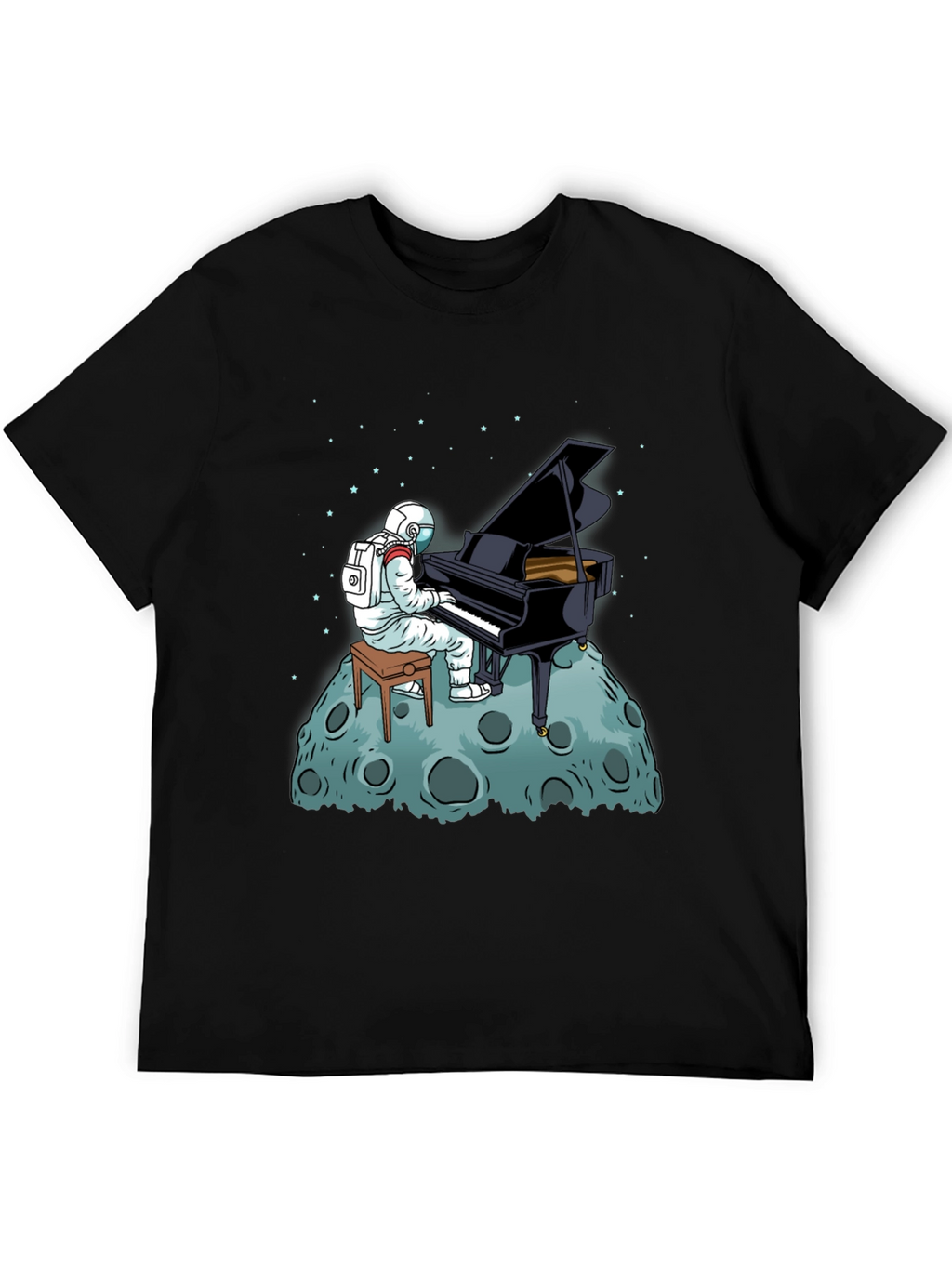 Astronaut Piano Player Black T-Shirt