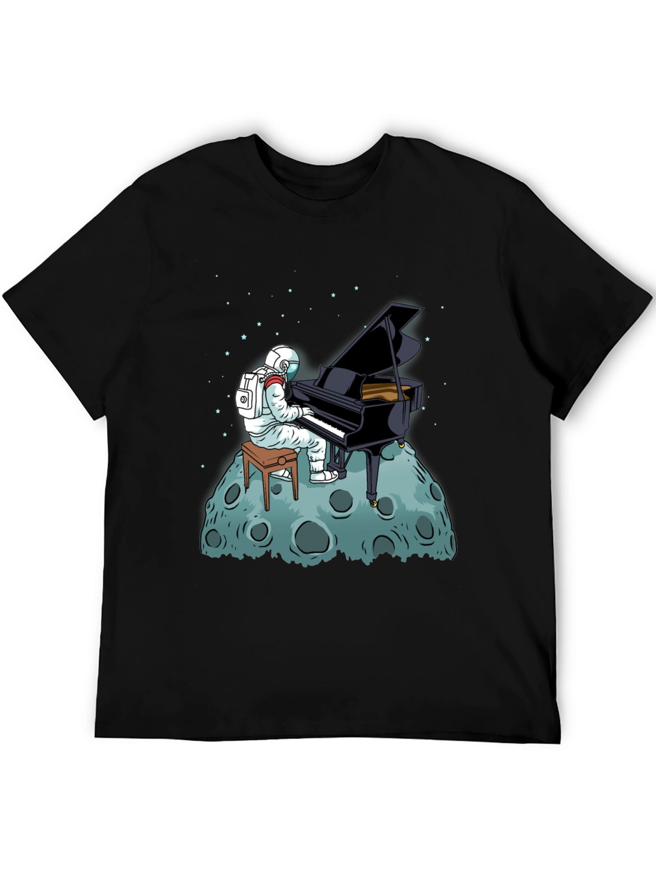 Astronaut Piano Player Black T-Shirt
