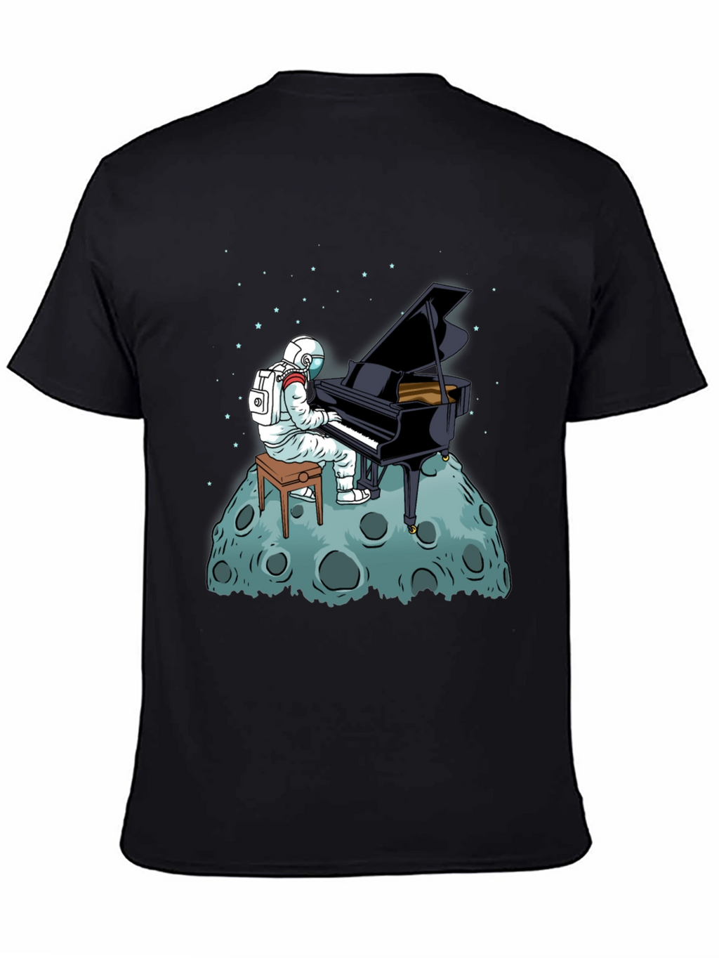 Astronaut Piano Player Black T-Shirt