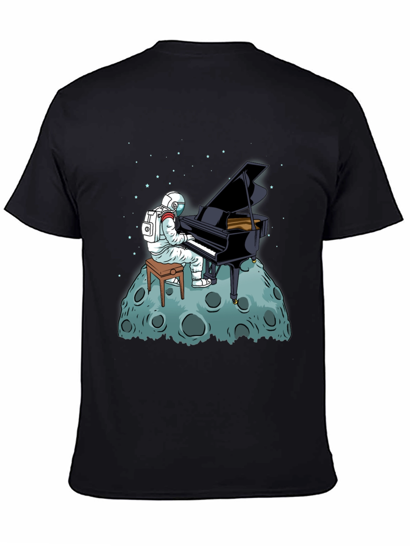 Astronaut Piano Player Black T-Shirt