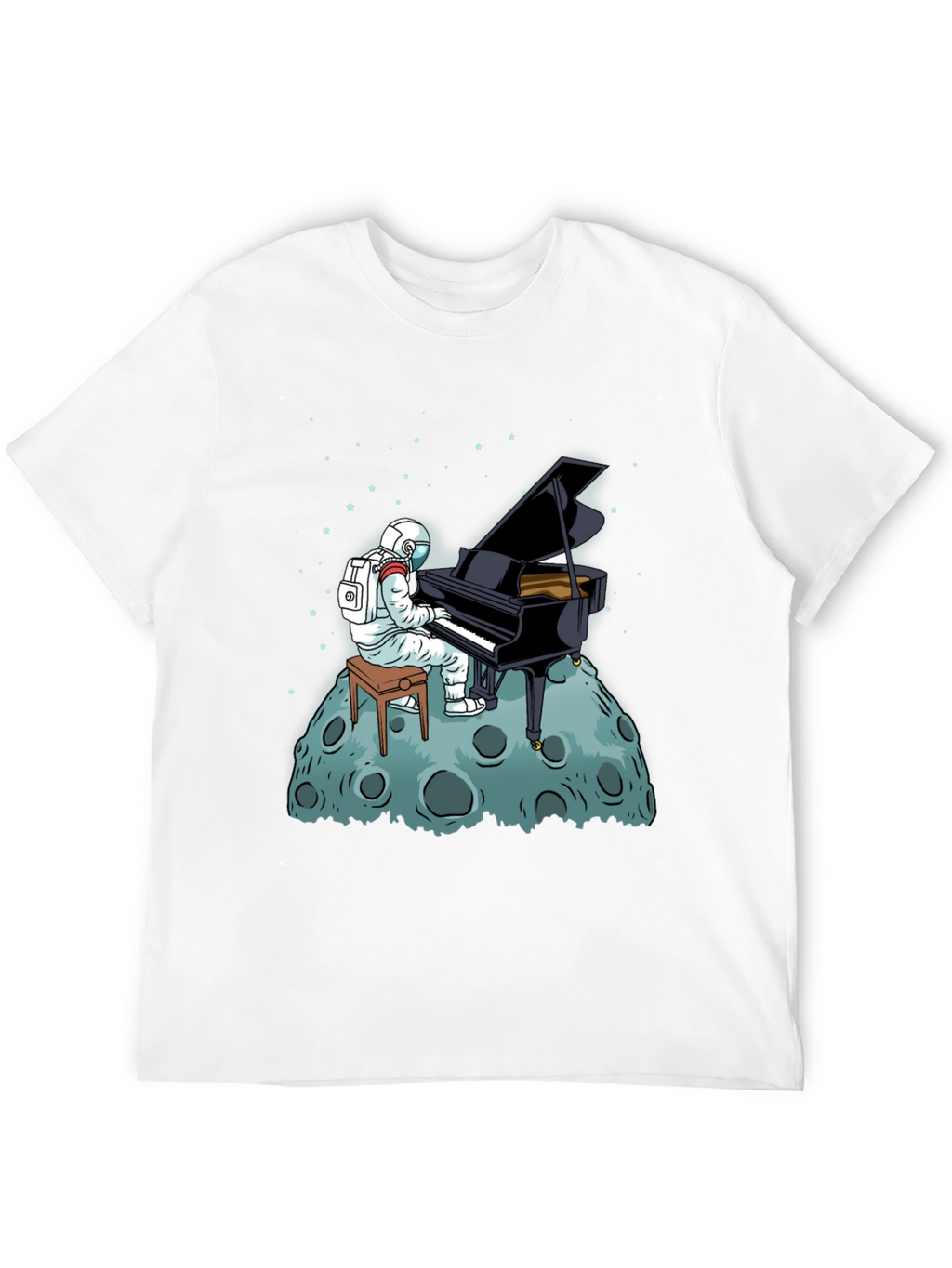 Astronaut Piano Player Black T-Shirt