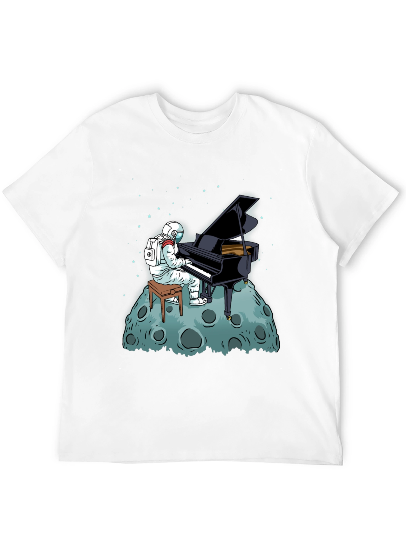 Astronaut Piano Player Black T-Shirt