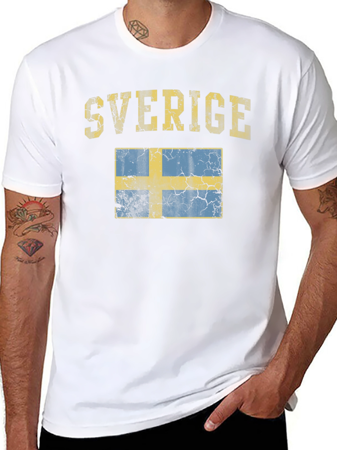 Sverige Sweden Flag Distressed Black T-Shirt