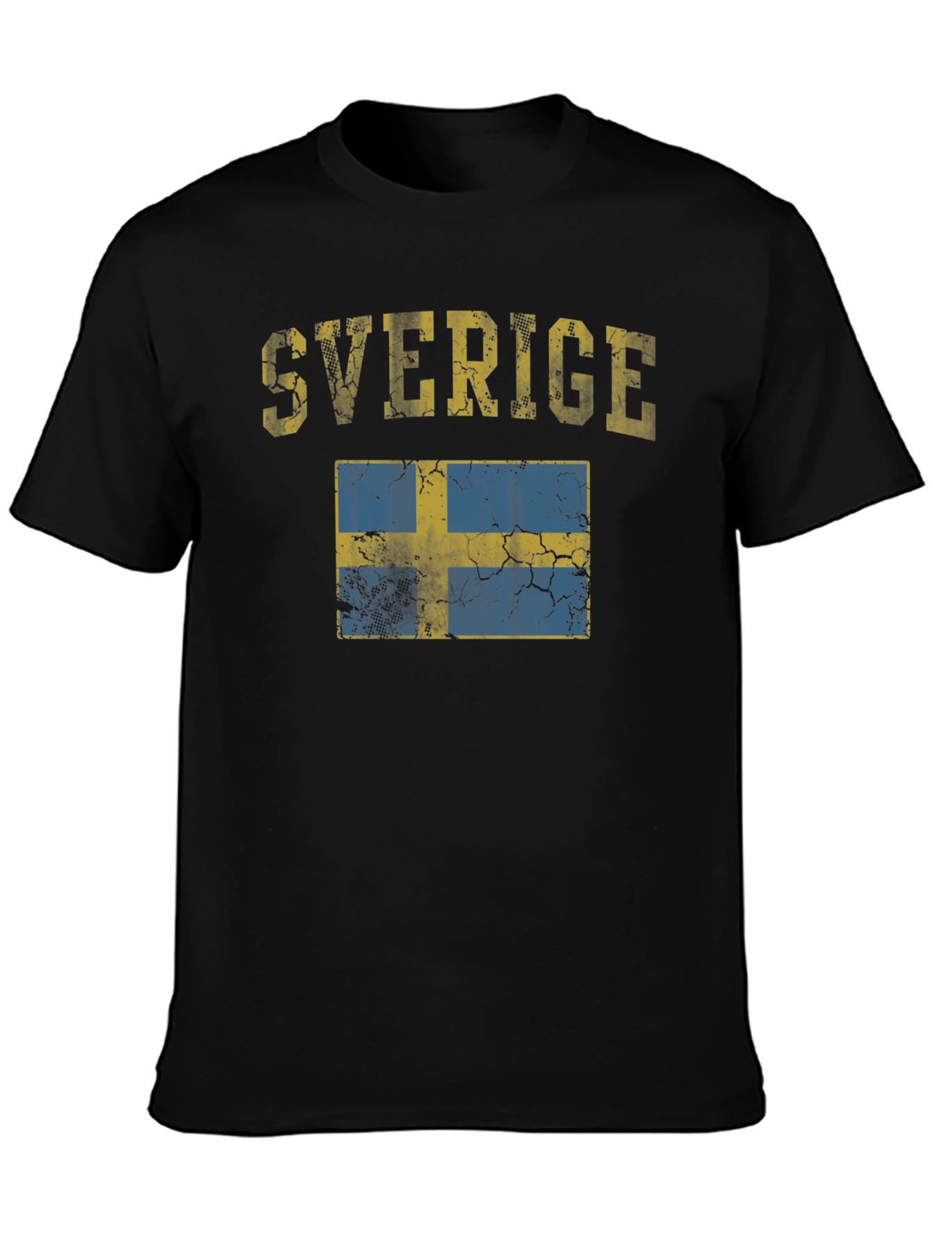 Sverige Sweden Flag Distressed Black T-Shirt
