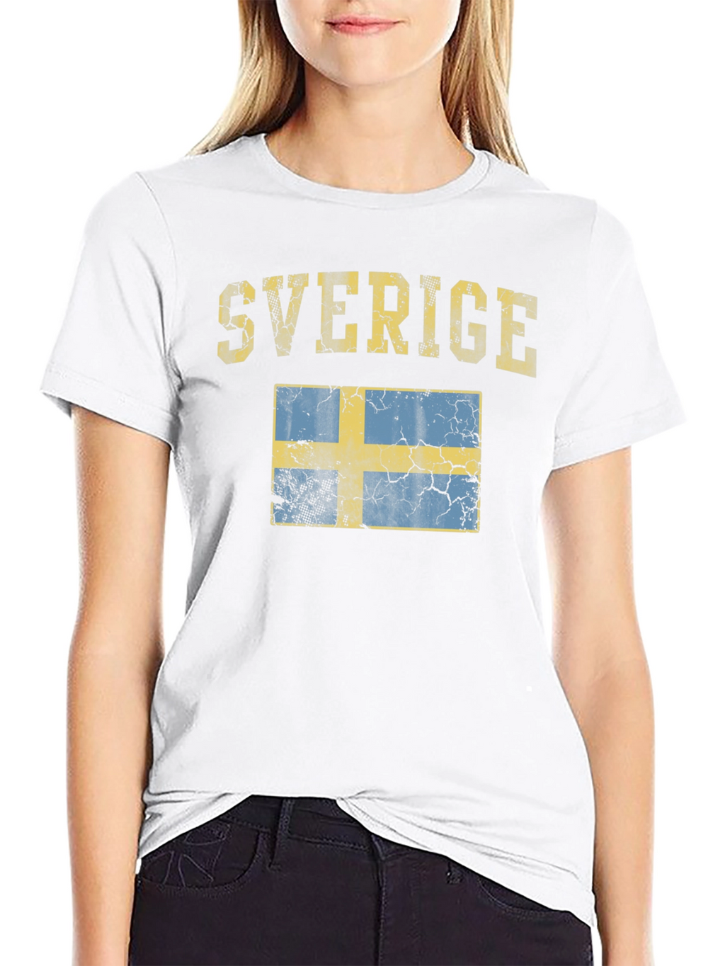 Sverige Sweden Flag Distressed Black T-Shirt