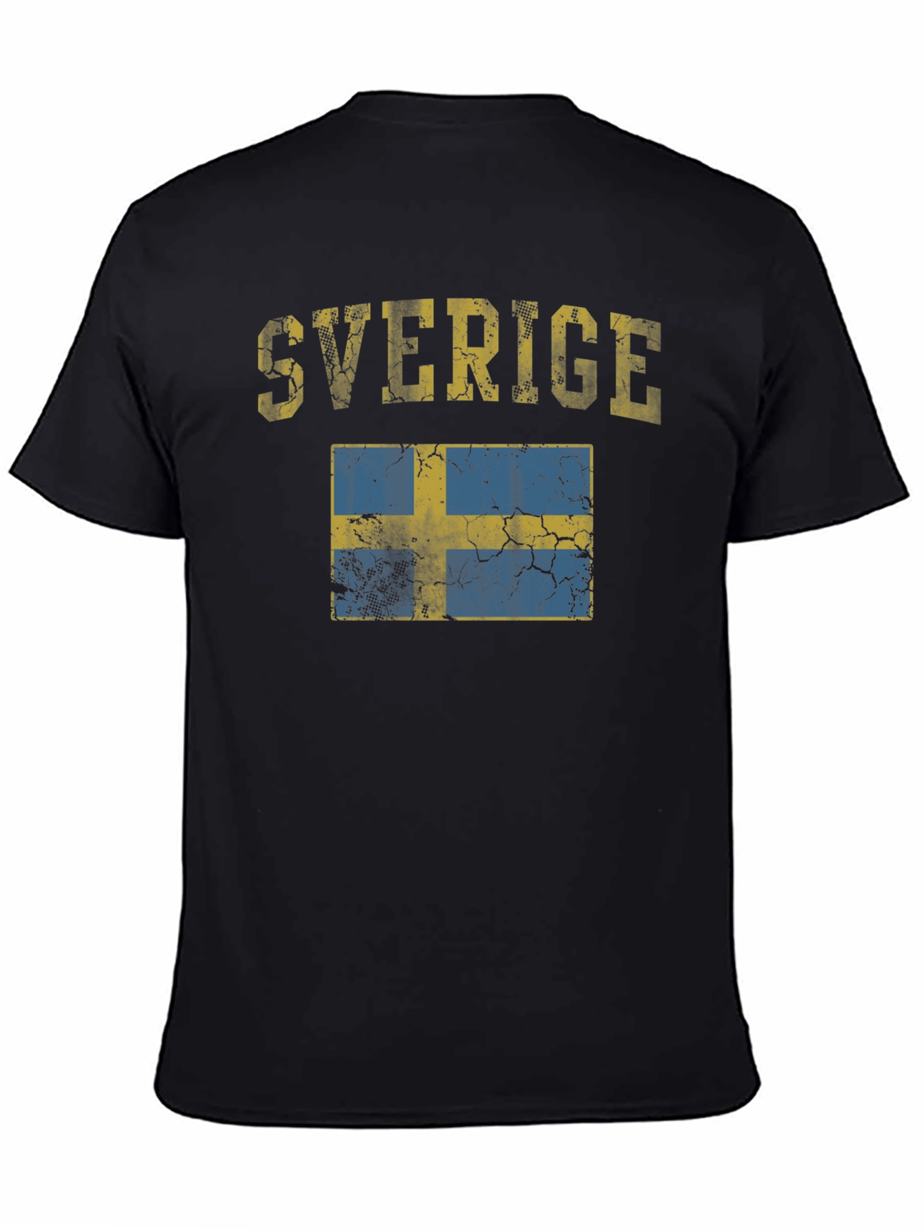 Sverige Sweden Flag Distressed Black T-Shirt