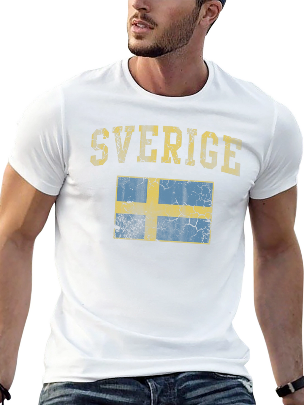 Sverige Sweden Flag Distressed Black T-Shirt
