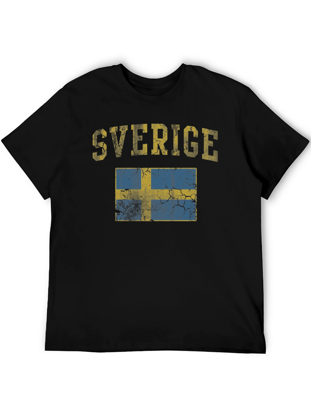 Sverige Sweden Flag Distressed Black T-Shirt