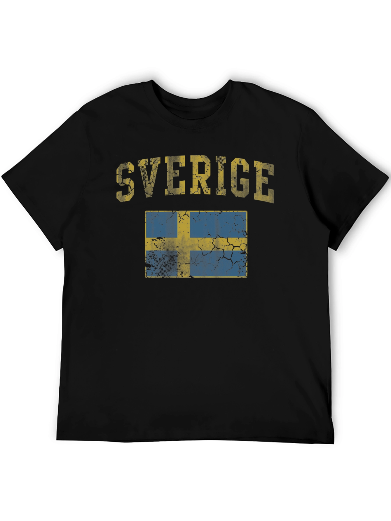 Sverige Sweden Flag Distressed Black T-Shirt