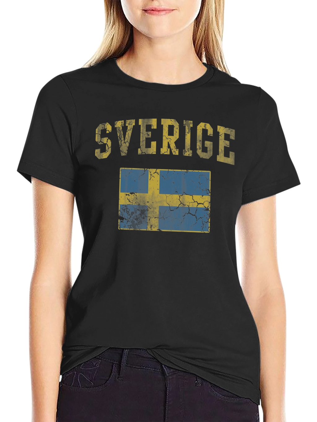 Sverige Sweden Flag Distressed Black T-Shirt