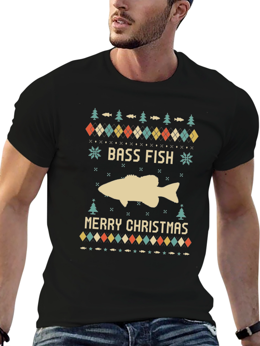 Bass Fish Merry Christmas Ugly Sweater T-Shirt