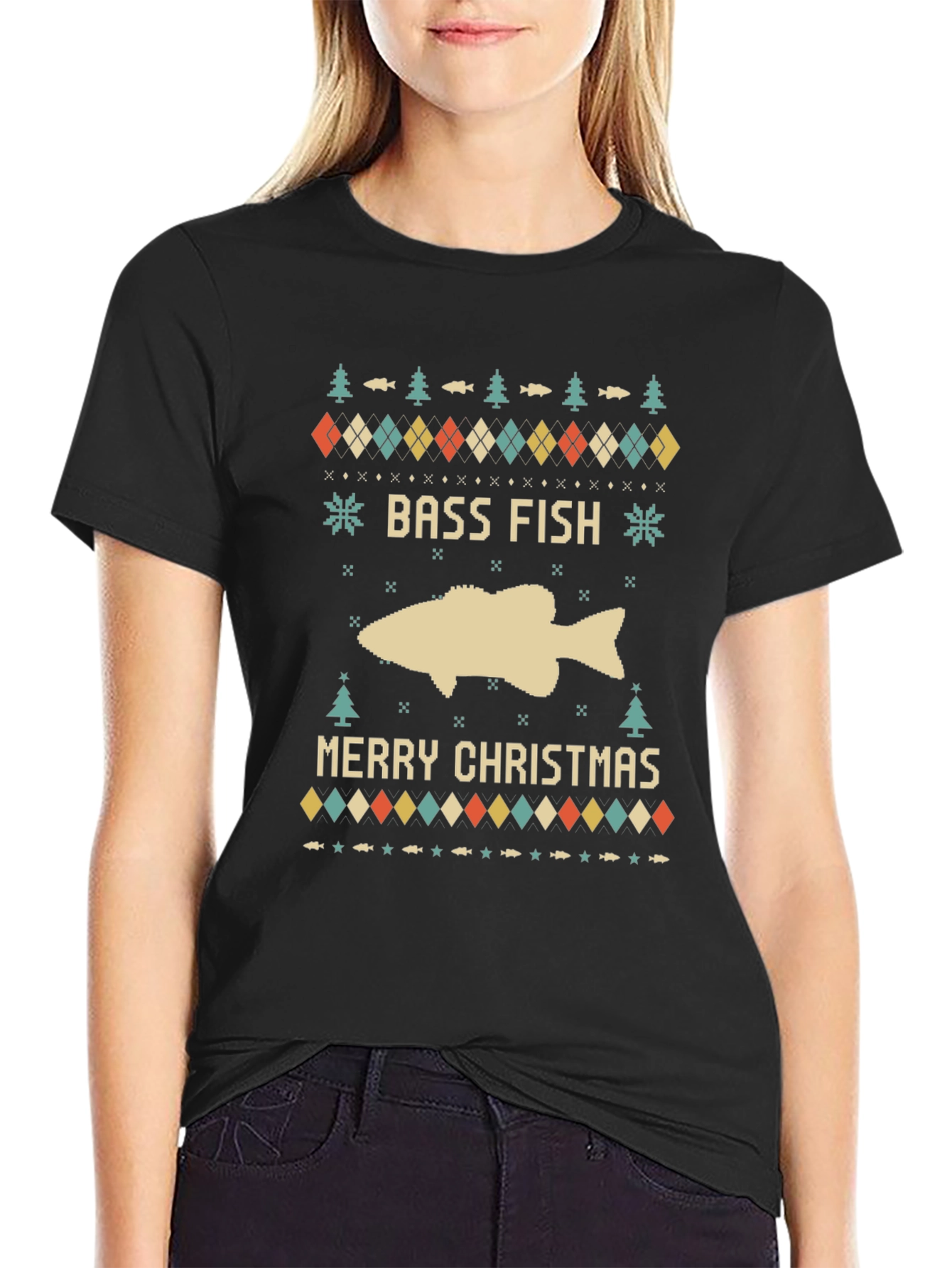 Bass Fish Merry Christmas Ugly Sweater T-Shirt