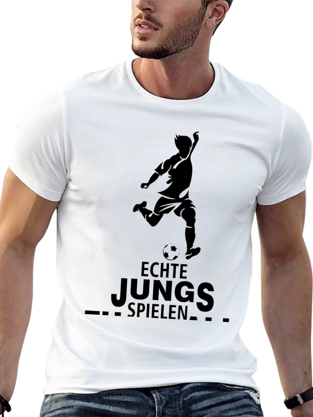 Echte Jungs Spielen Soccer Tee - Black Cotton T-Shirt