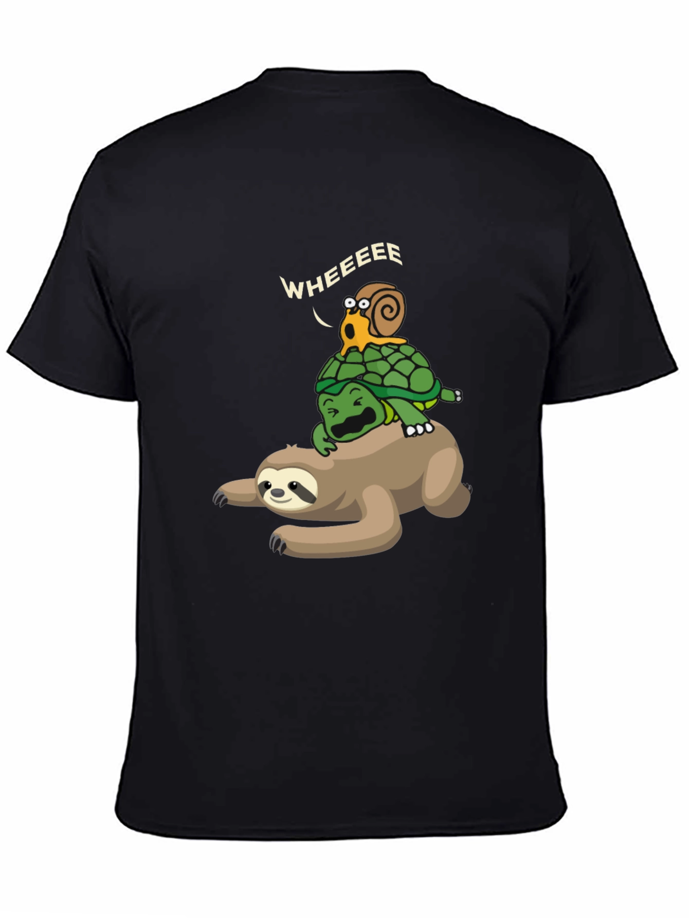 Funny Sloth Turtle Snail Wheeee Black T-Shirt