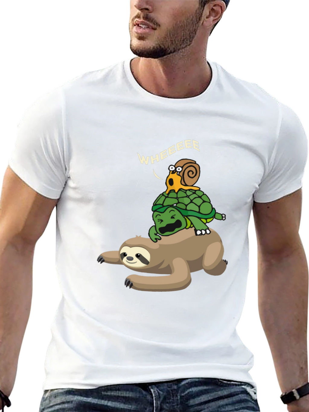 Funny Sloth Turtle Snail Wheeee Black T-Shirt