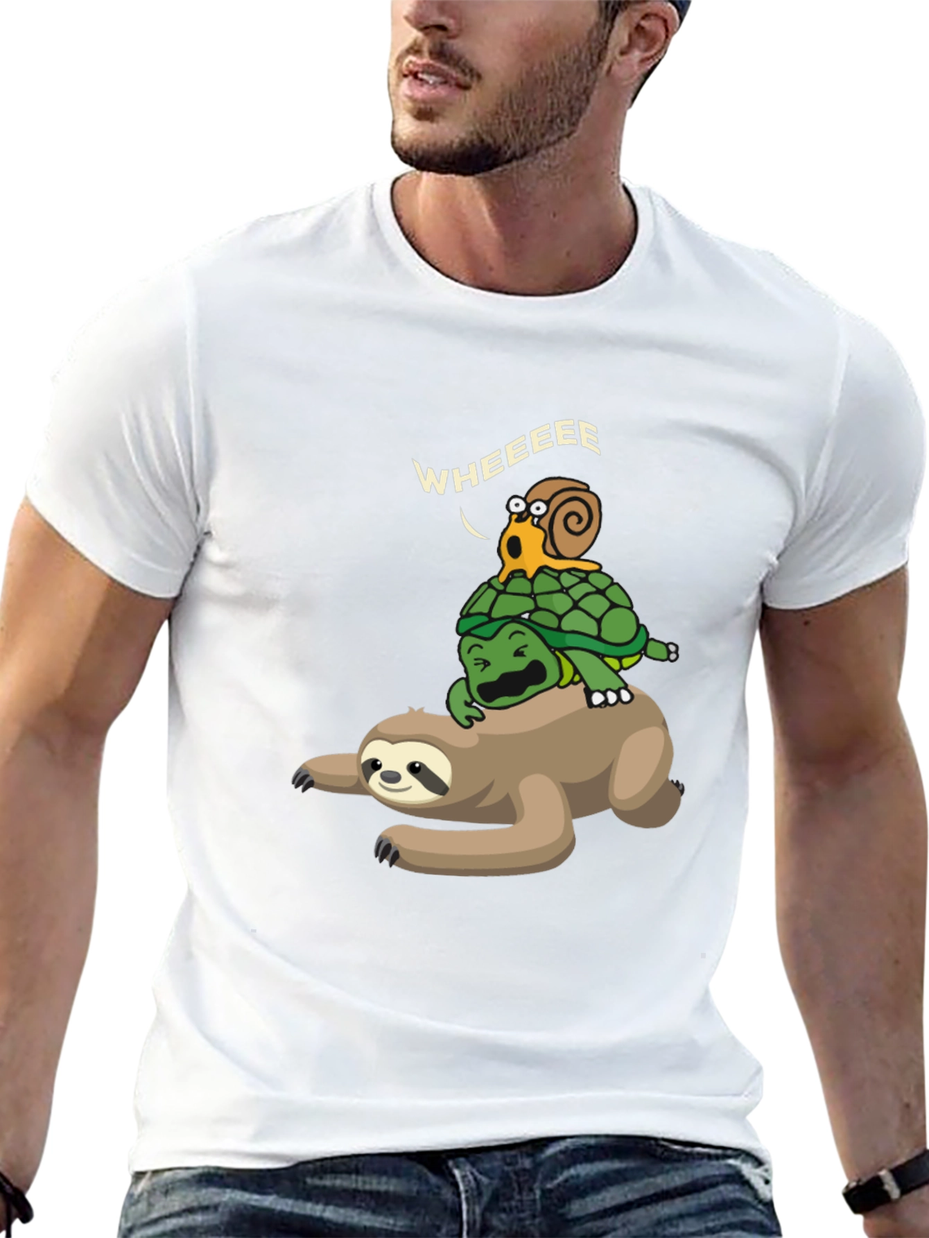 Funny Sloth Turtle Snail Wheeee Black T-Shirt