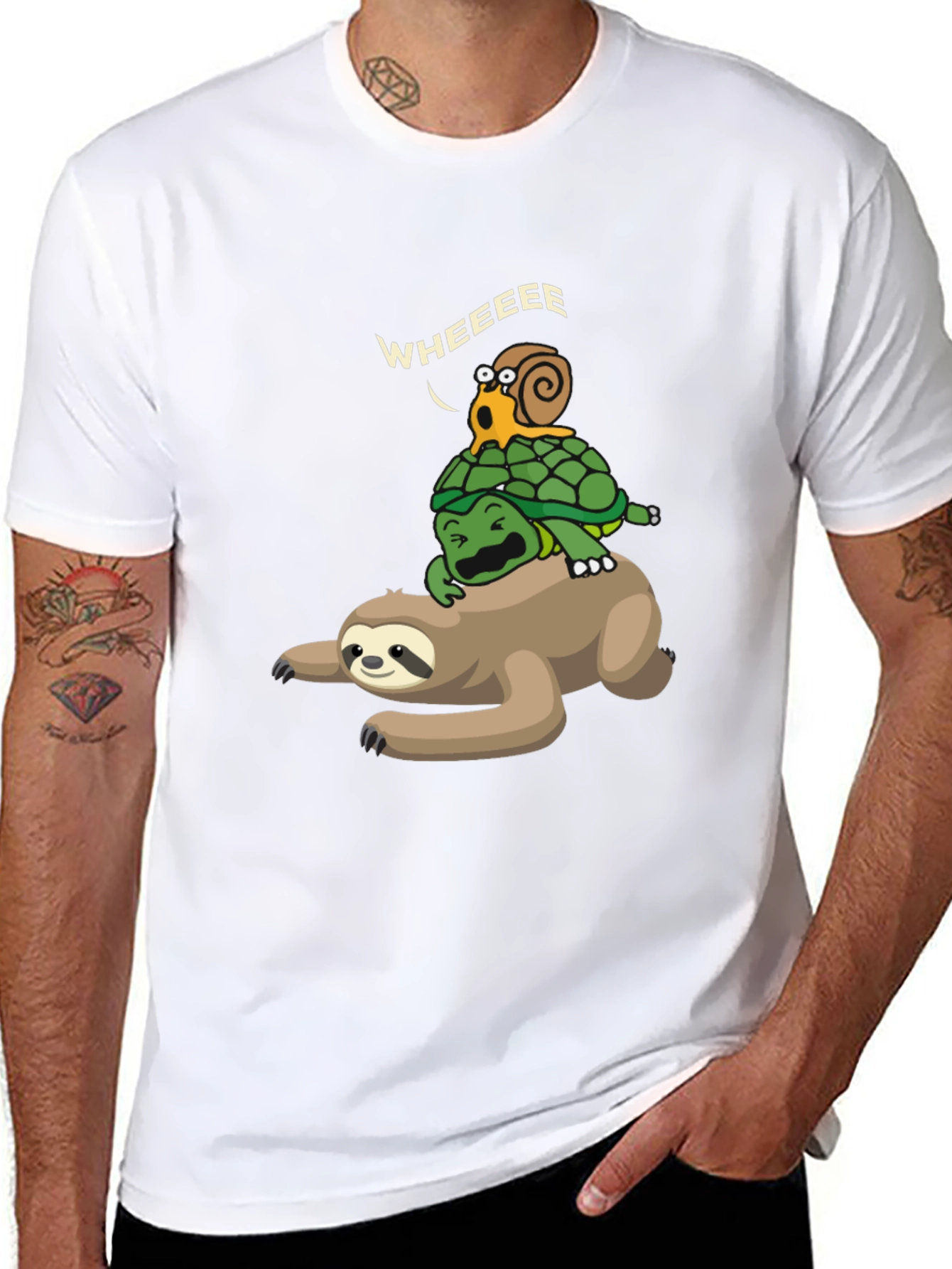 Funny Sloth Turtle Snail Wheeee Black T-Shirt