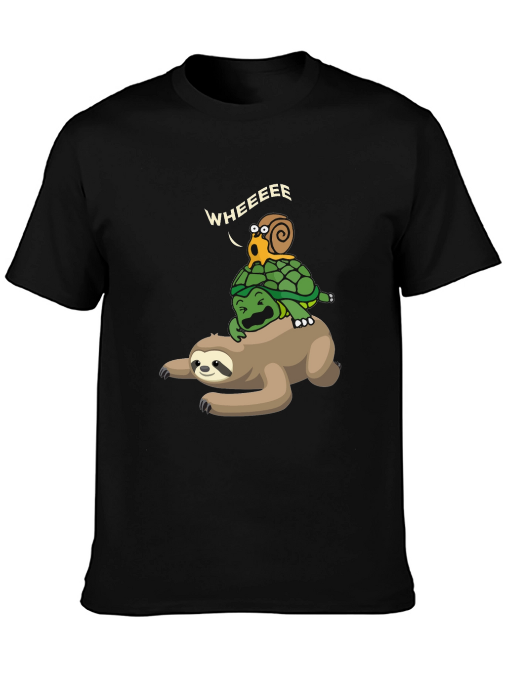 Funny Sloth Turtle Snail Wheeee Black T-Shirt