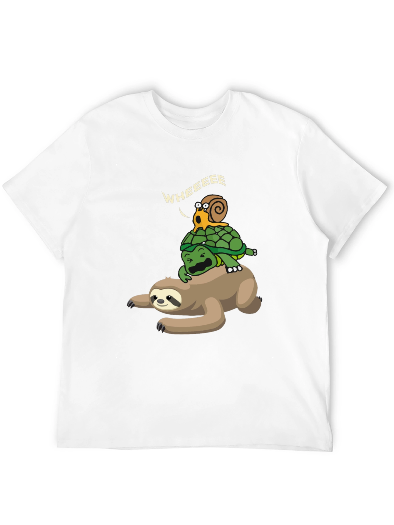 Funny Sloth Turtle Snail Wheeee Black T-Shirt
