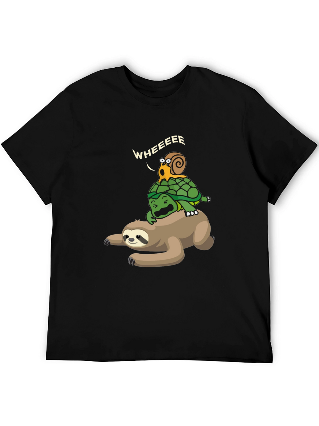 Funny Sloth Turtle Snail Wheeee Black T-Shirt