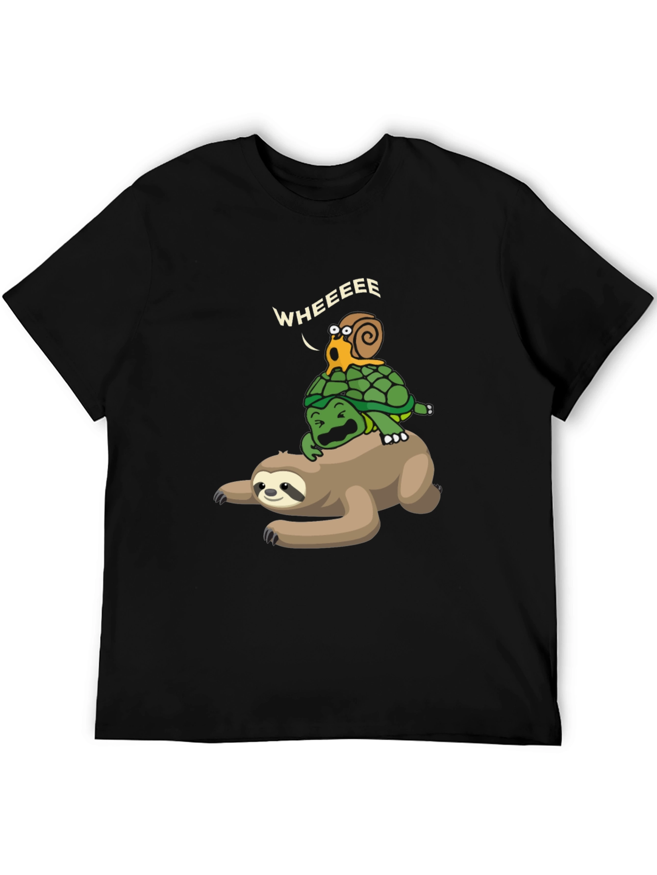 Funny Sloth Turtle Snail Wheeee Black T-Shirt