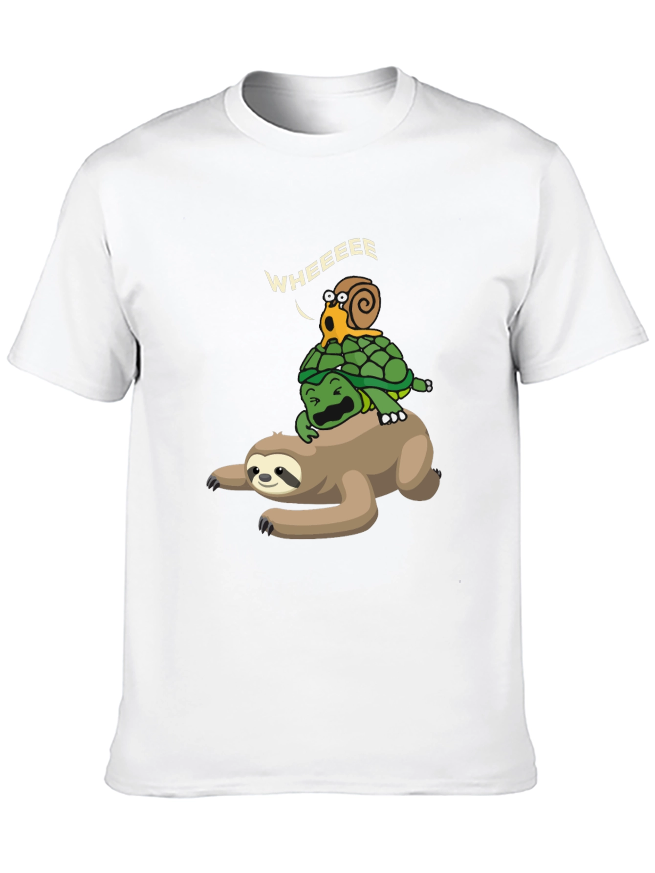 Funny Sloth Turtle Snail Wheeee Black T-Shirt