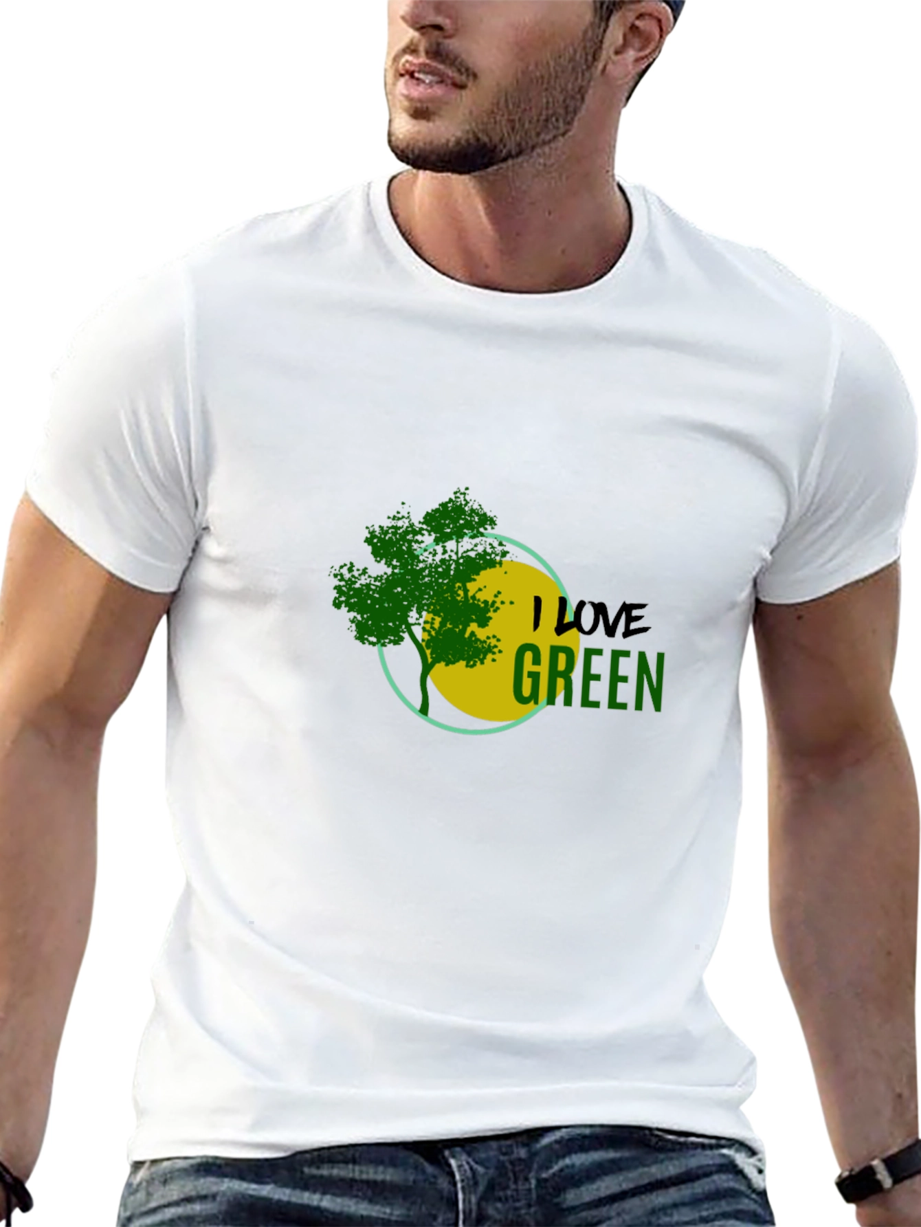 Eco-Friendly Black T-Shirt with I Love Green Design