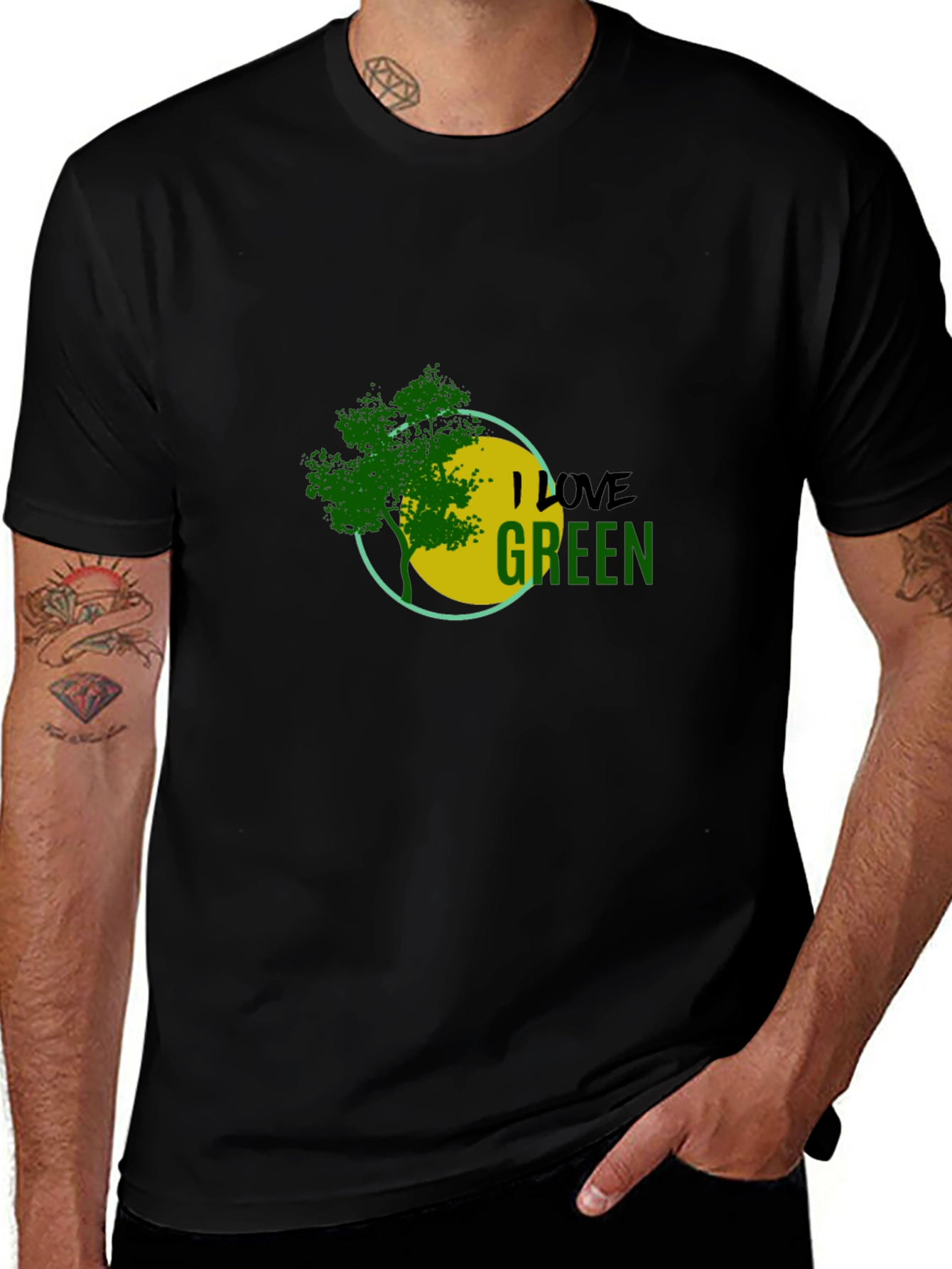 Eco-Friendly Black T-Shirt with I Love Green Design