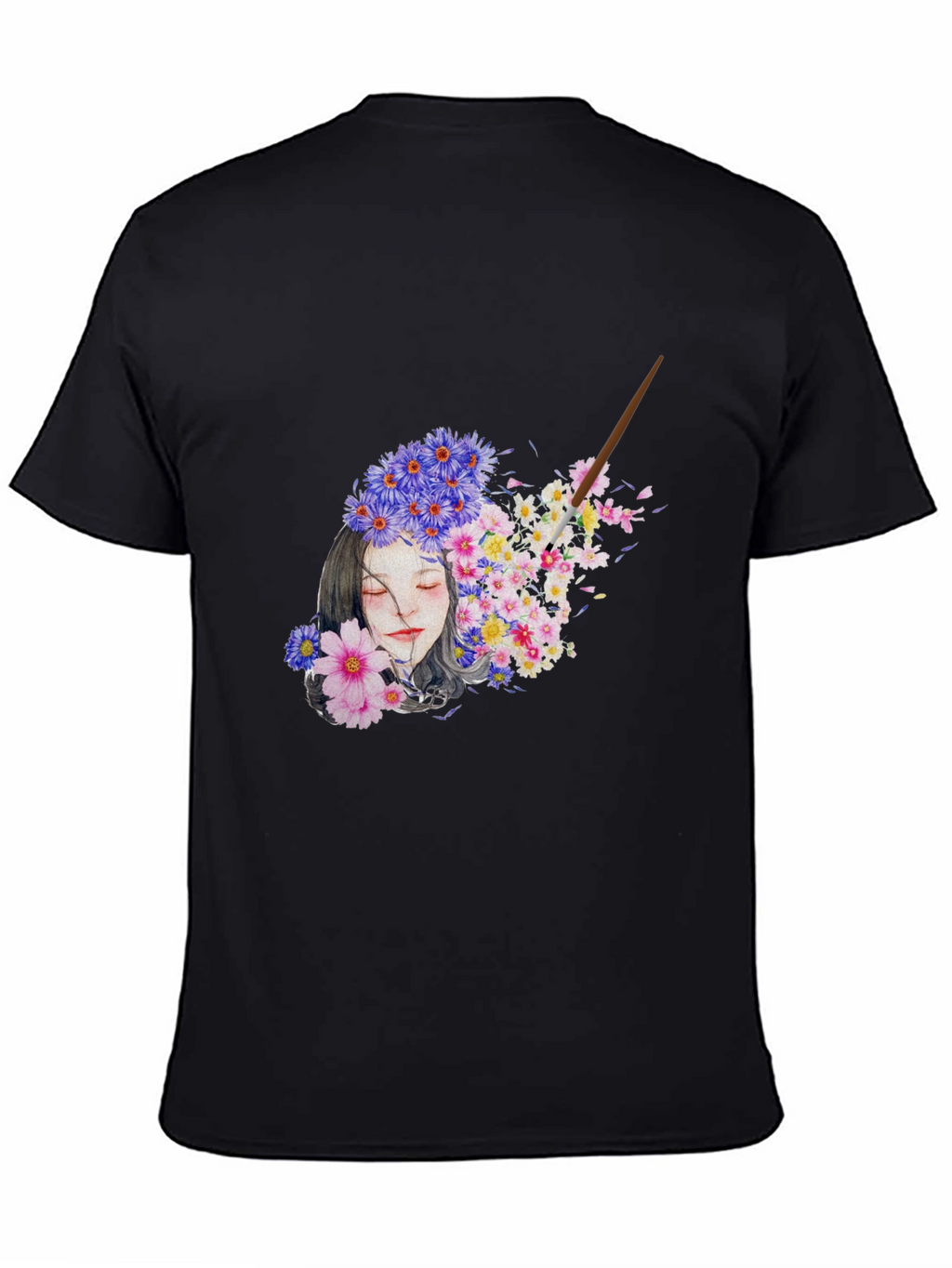 Floral Woman Graphic Black T-Shirt