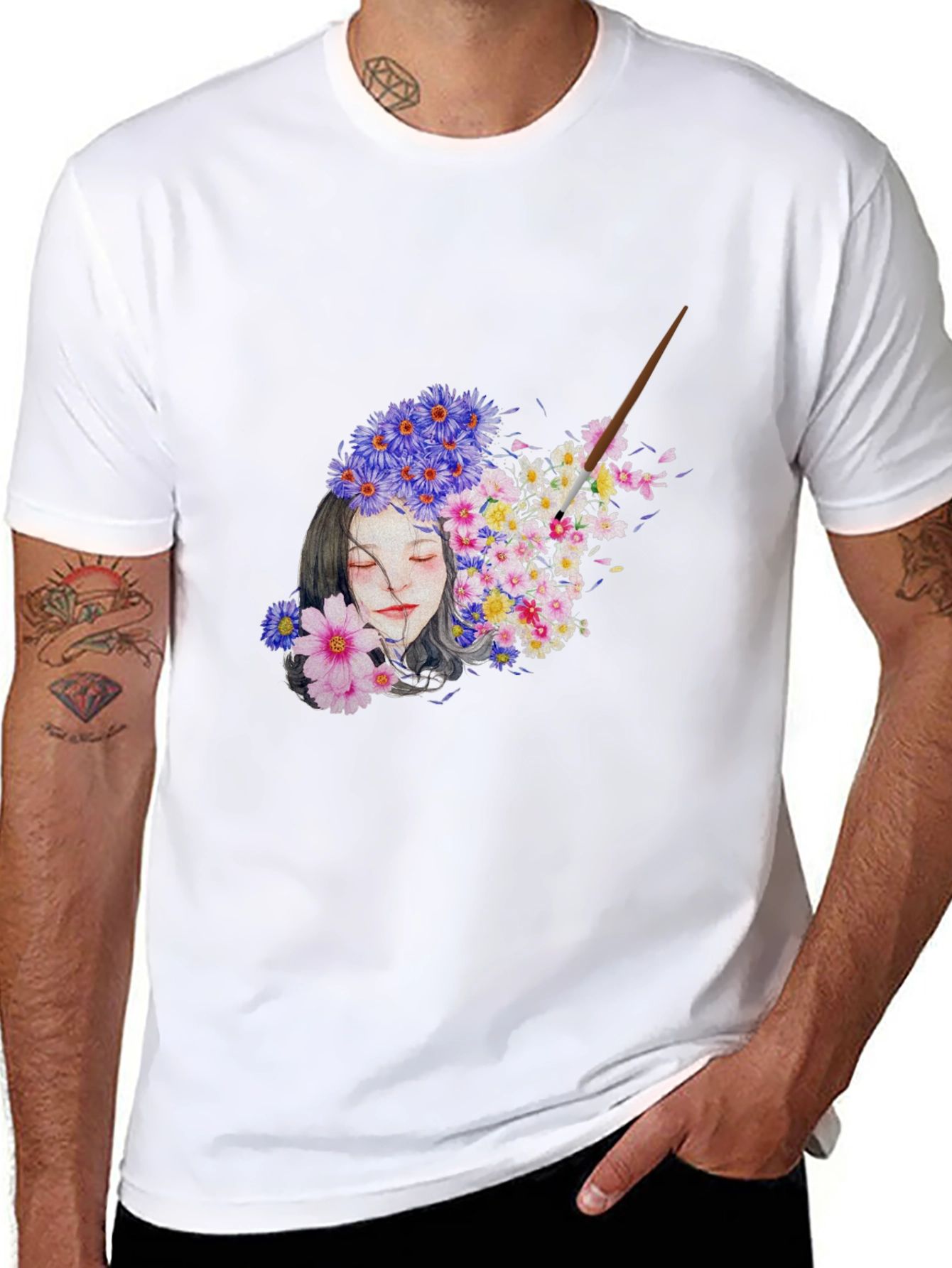 Floral Woman Graphic Black T-Shirt