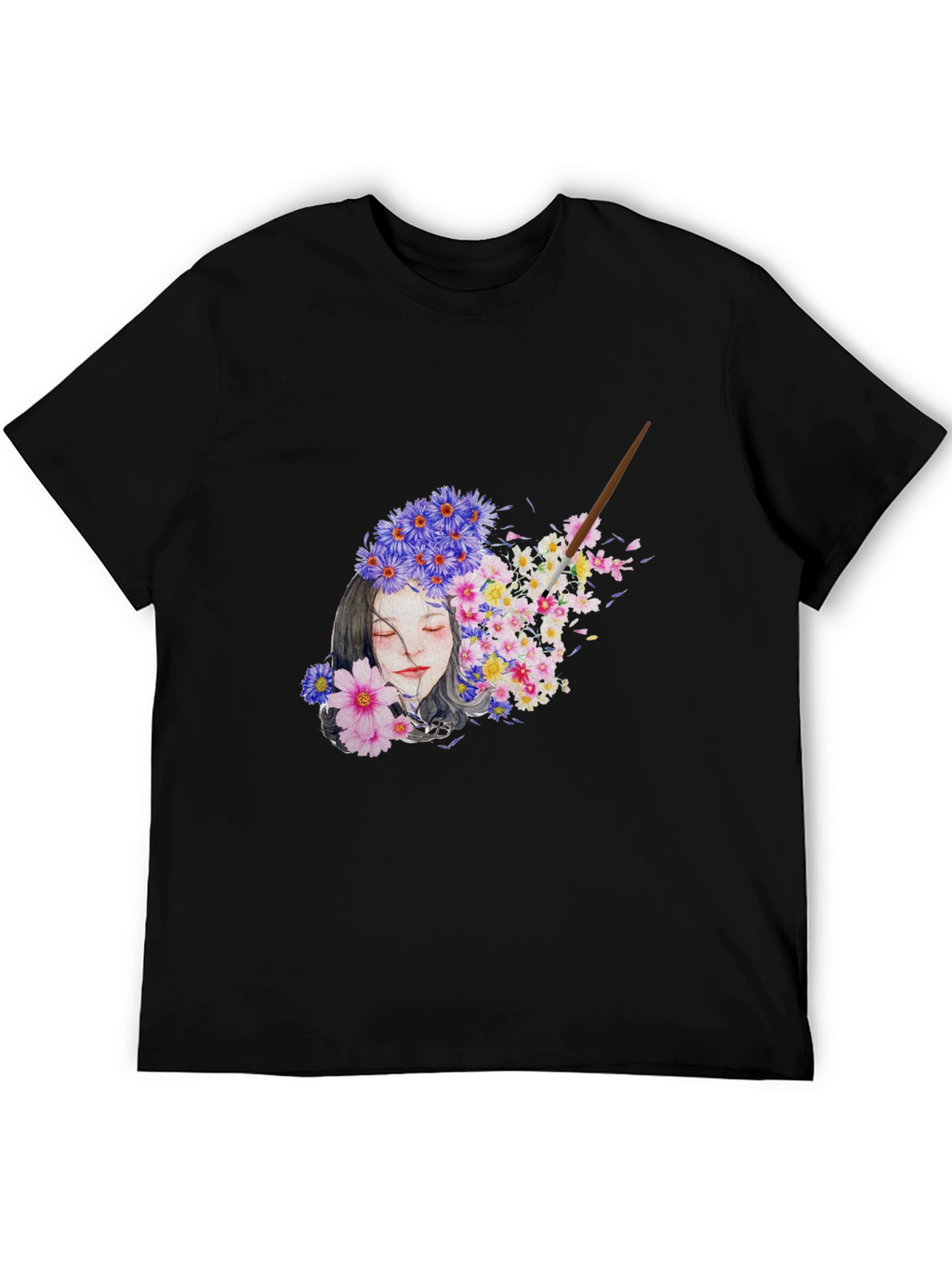 Floral Woman Graphic Black T-Shirt