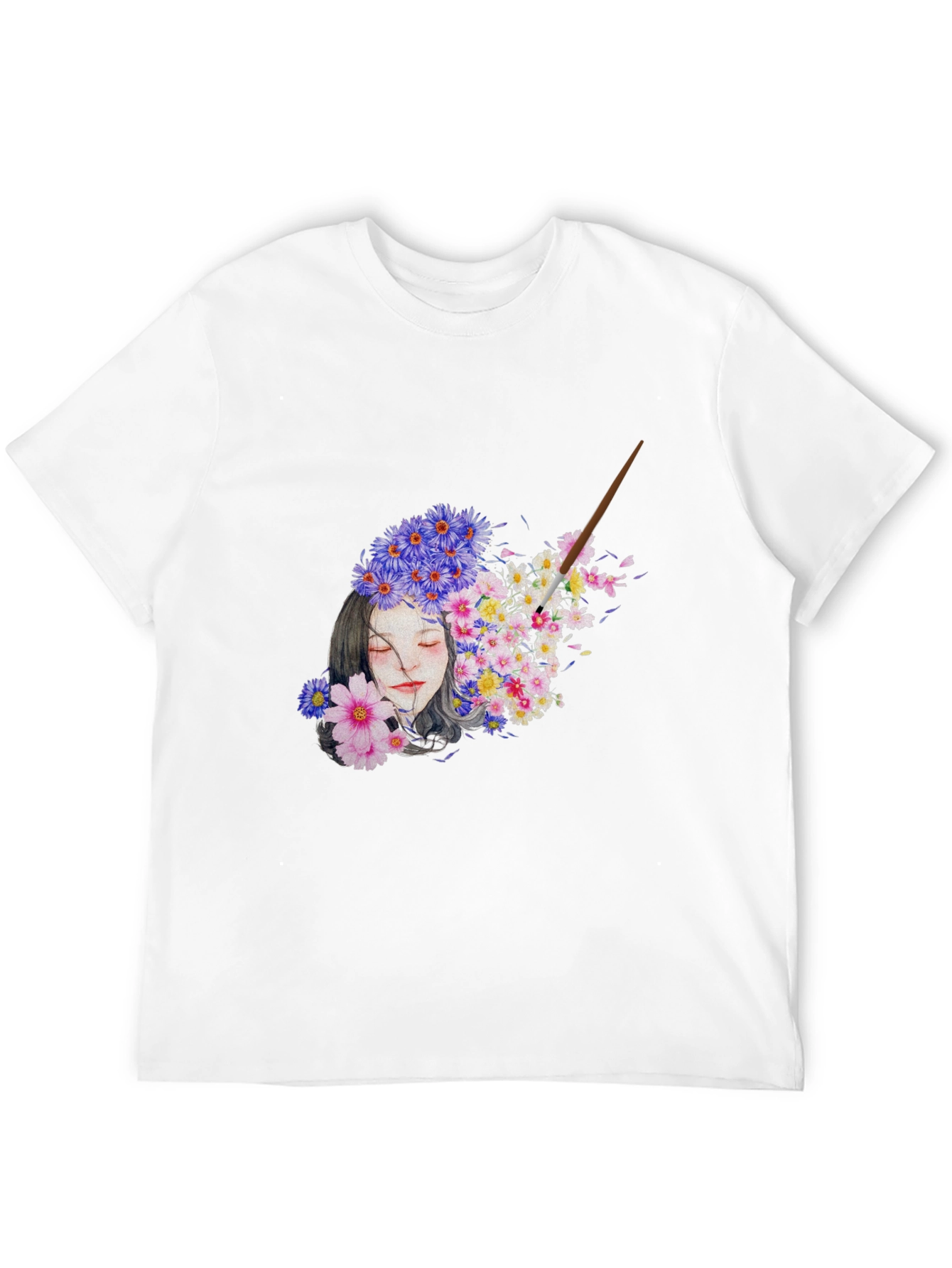 Floral Woman Graphic Black T-Shirt