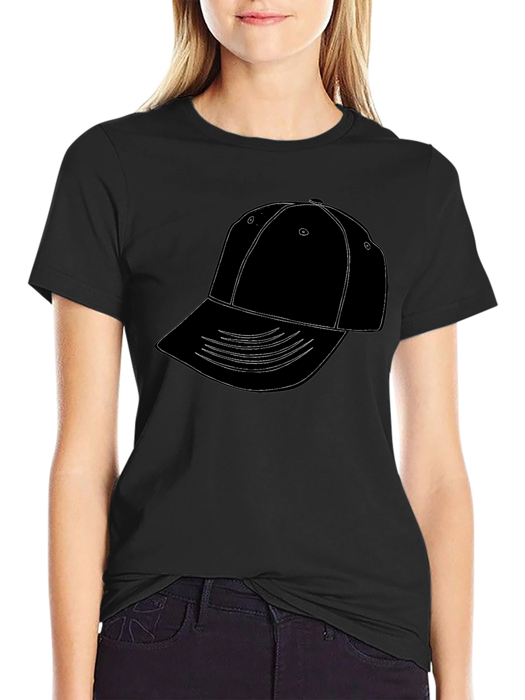 Mens Black T-Shirt with Hat Graphic