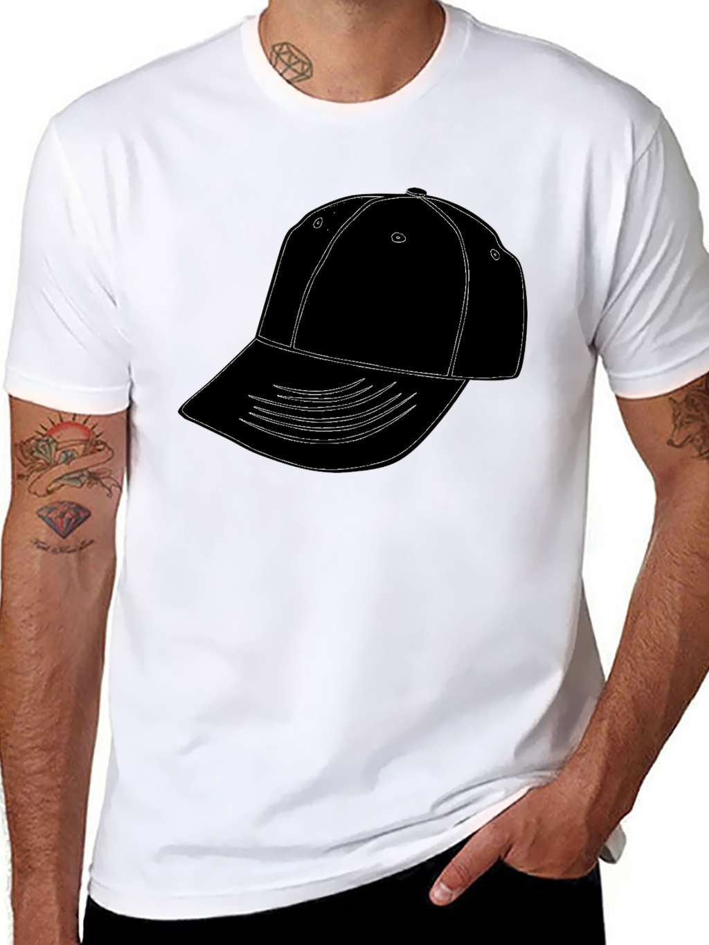 Mens Black T-Shirt with Hat Graphic