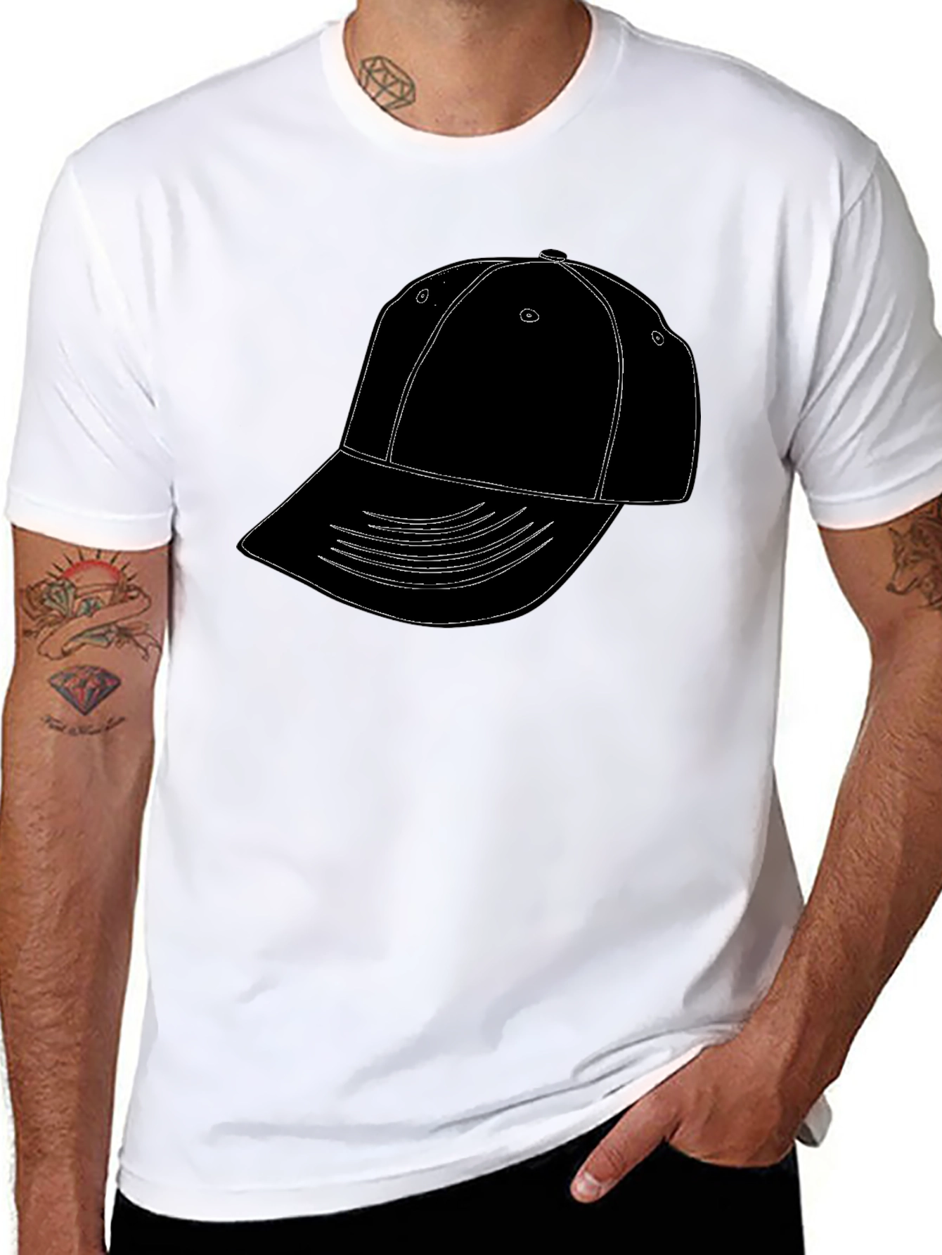Mens Black T-Shirt with Hat Graphic