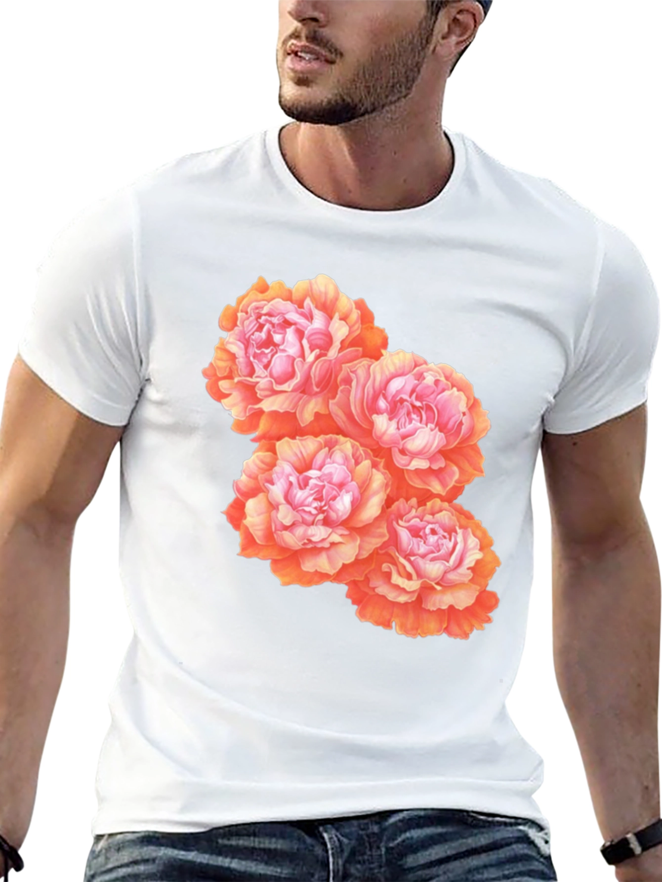 Floral Peony Graphic T-Shirt - Black Cotton Blend