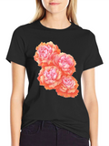 Floral Peony Graphic T-Shirt - Black Cotton Blend