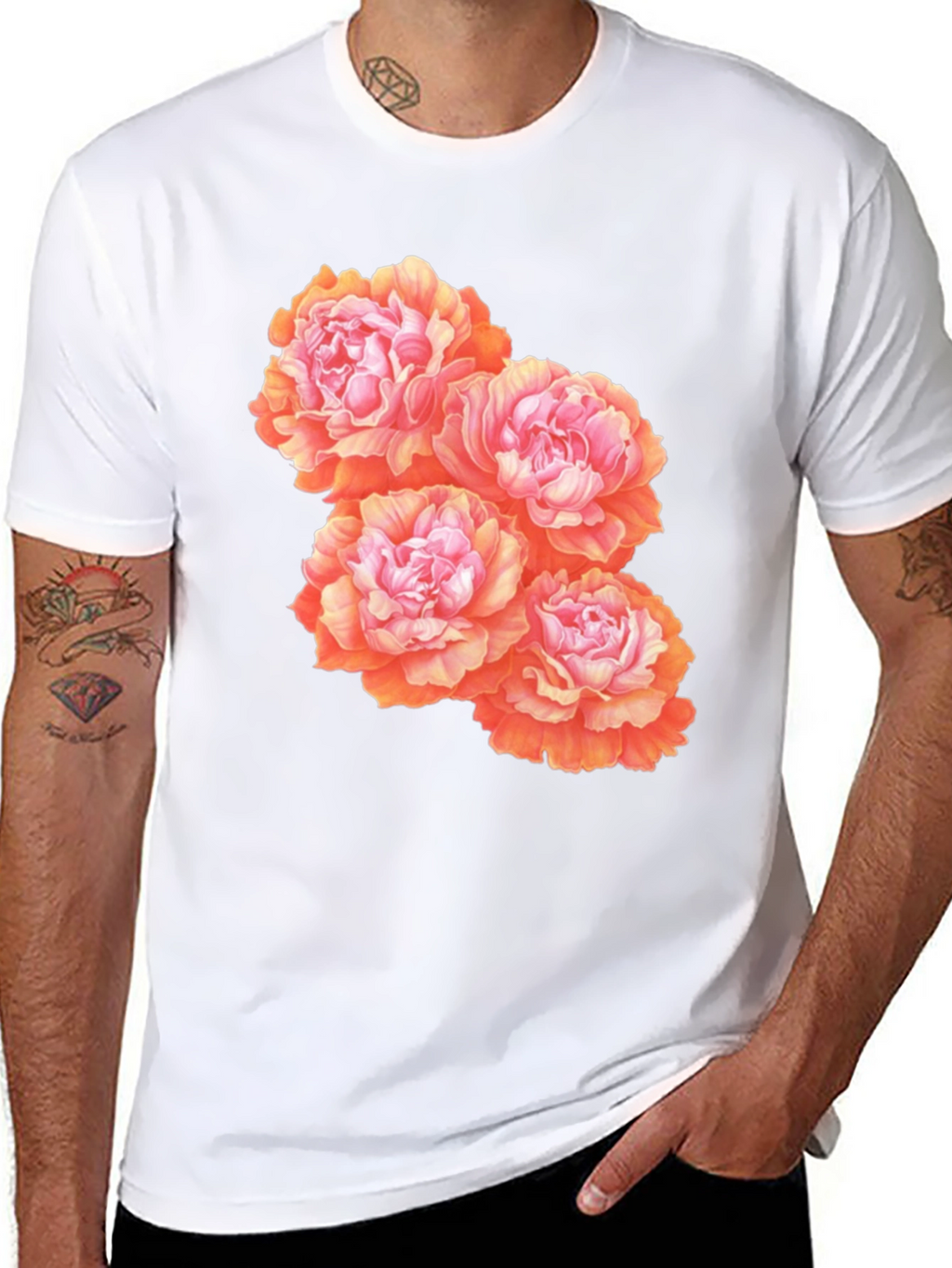 Floral Peony Graphic T-Shirt - Black Cotton Blend