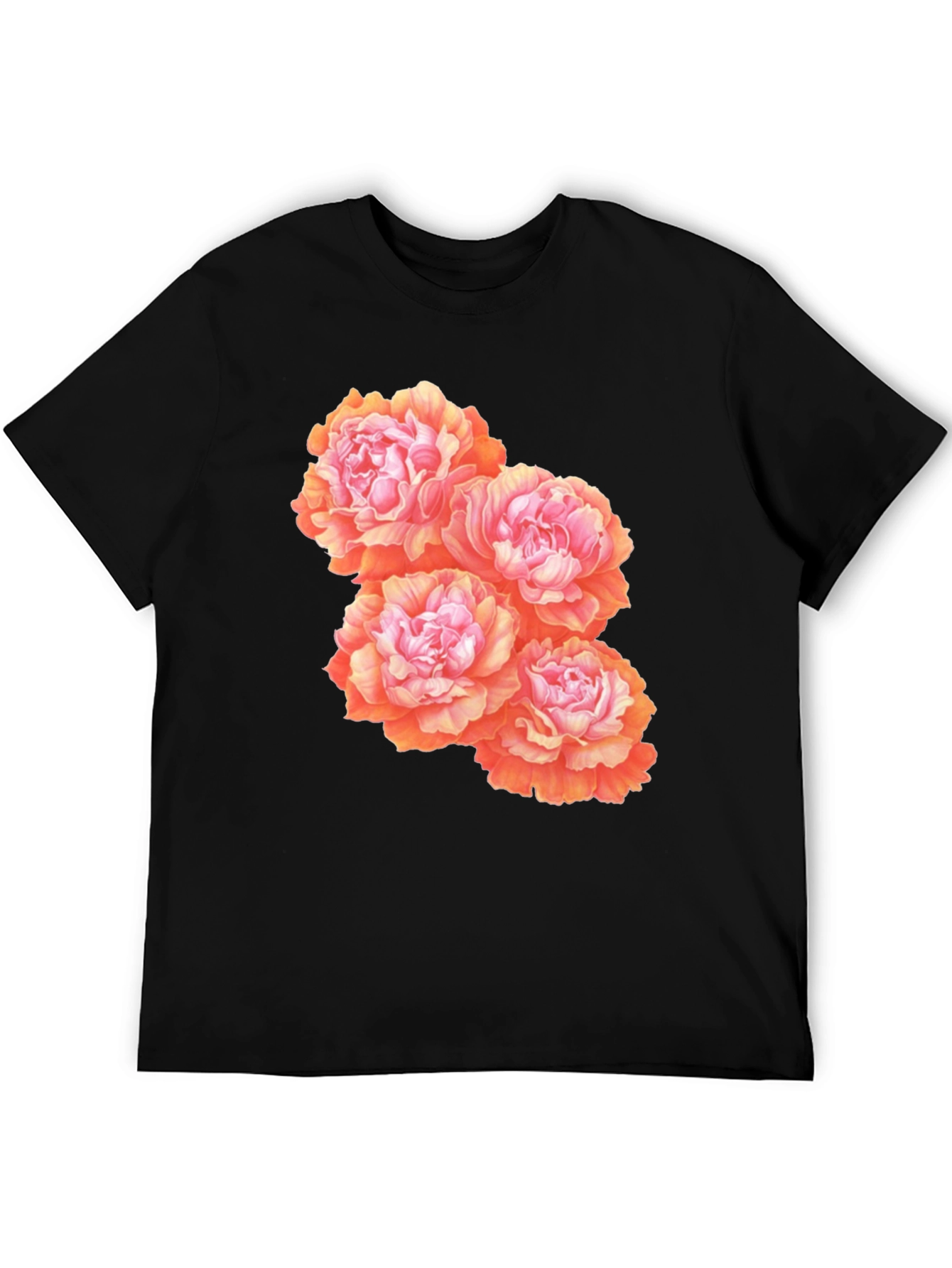 Floral Peony Graphic T-Shirt - Black Cotton Blend