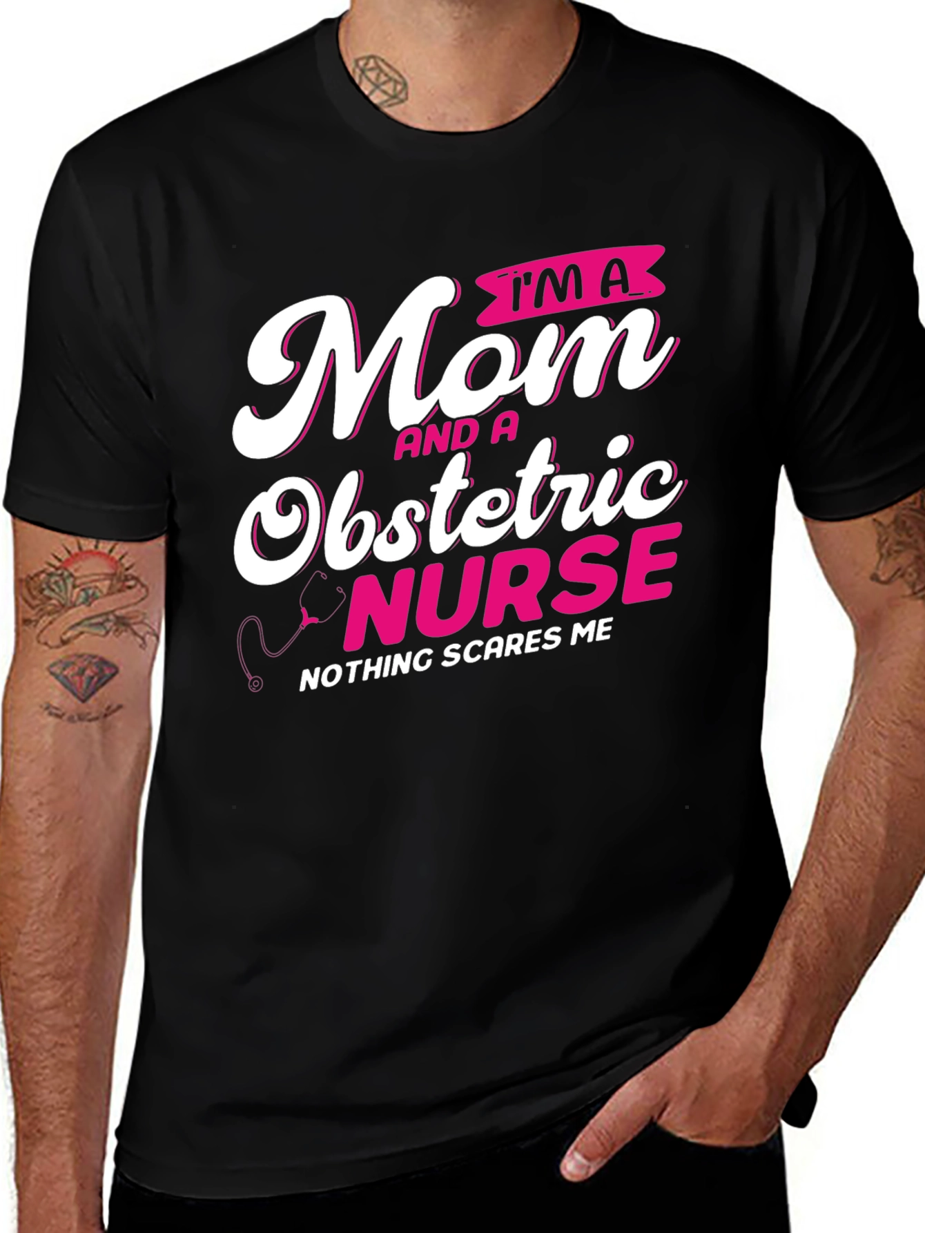 Mom Obstetric Nurse Graphic Tee - Black