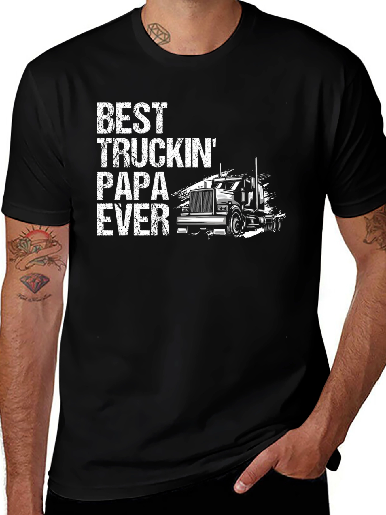 Best Truckin Papa Ever Black T-Shirt