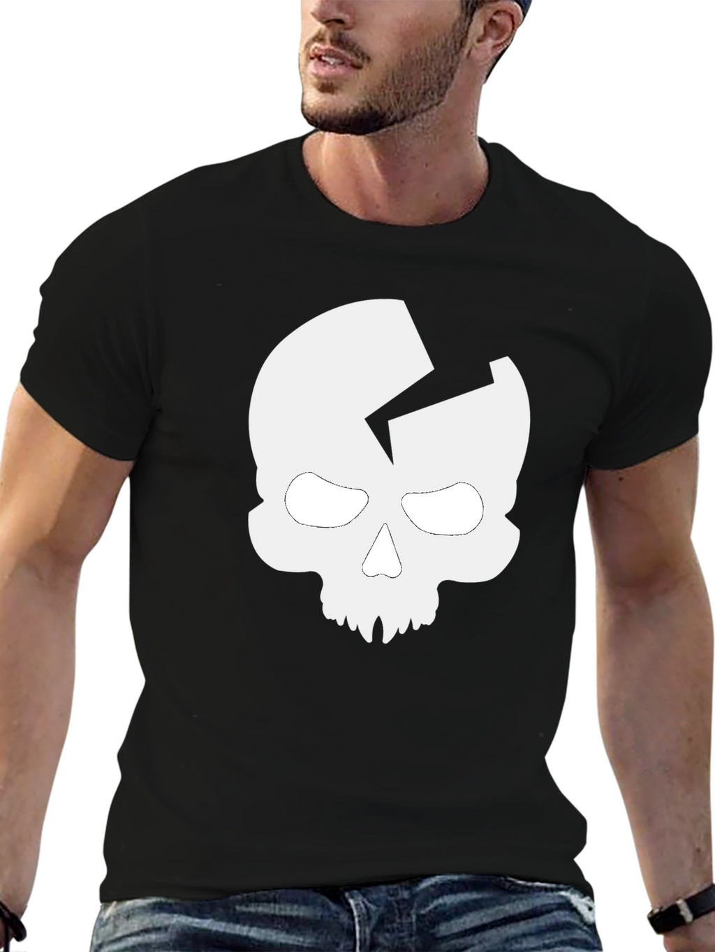 Skull Crack Graphic T-Shirt - Casual Black Tee