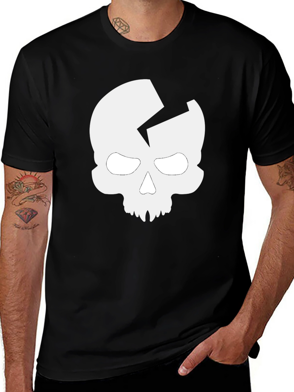 Skull Crack Graphic T-Shirt - Casual Black Tee