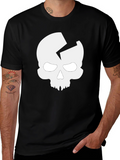 Skull Crack Graphic T-Shirt - Casual Black Tee