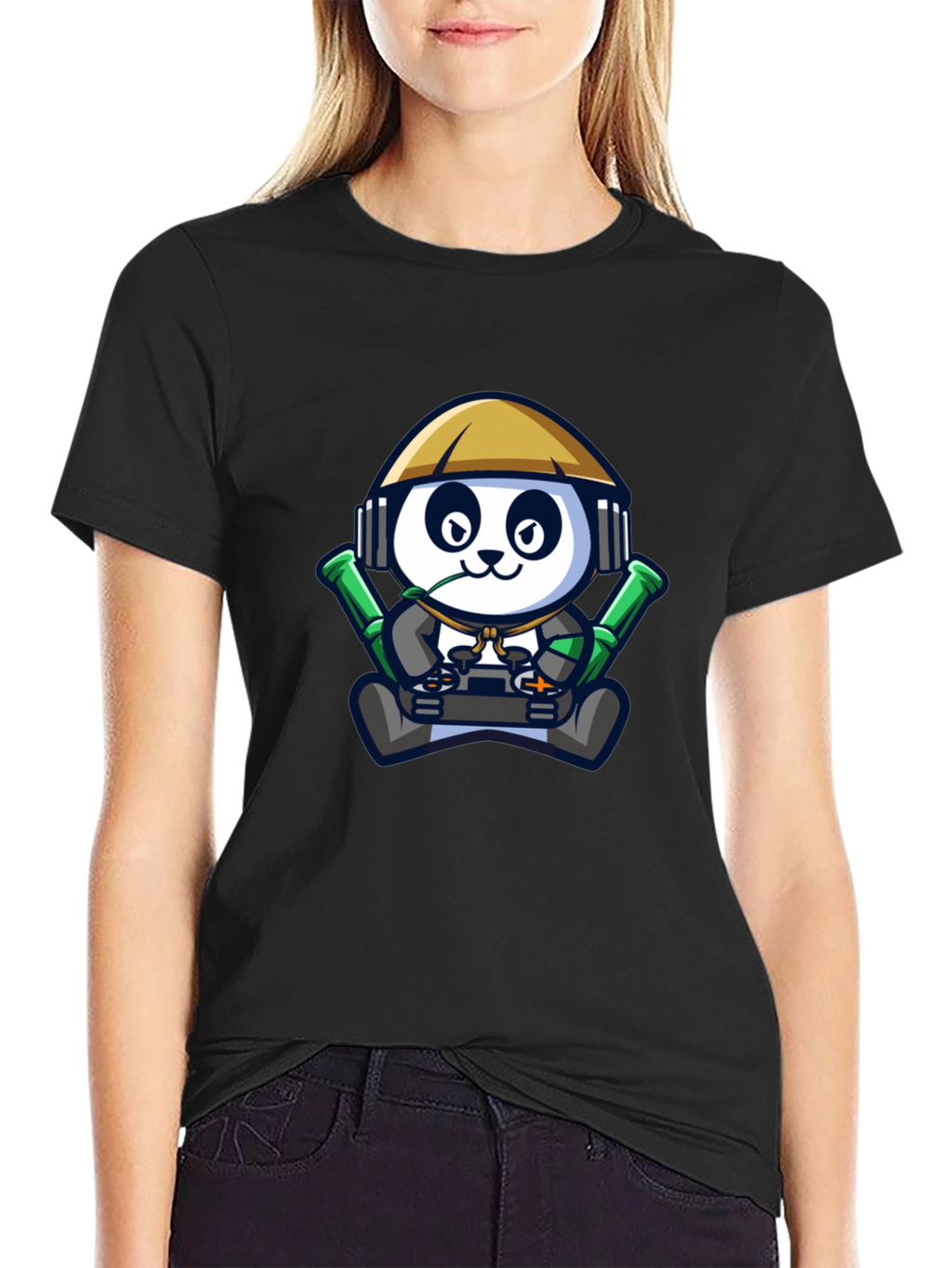 Cool Panda Gamer Black T-Shirt