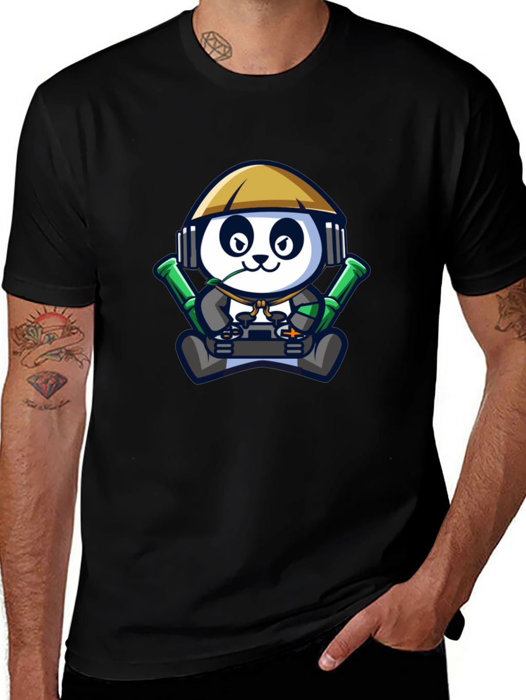 Cool Panda Gamer Black T-Shirt