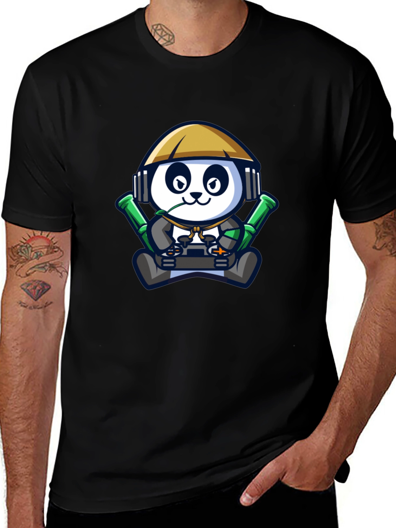 Cool Panda Gamer Black T-Shirt